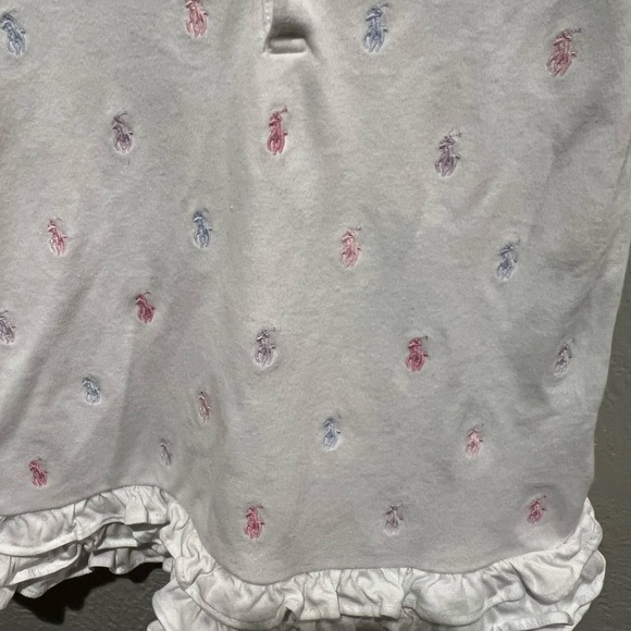 Ralph Lauren White Polo with Ruffle Hem and Embroidery Pink Blue and Purple 24 - Picture 3 of 4